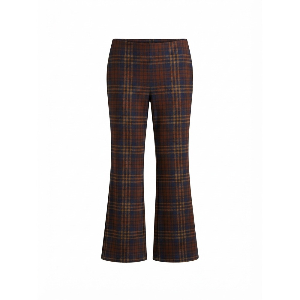 American Eagle Plaid Flare Pants Womens L Brown Stretch Pull On High Rise Retro